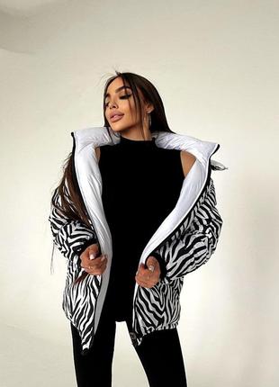 💣💣💣 двусторонний пуховик зимняя теплая куртка с принтом зебра 2 варианта цветов