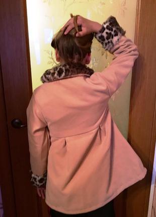 Пальто для девочек с искусственным мехом леопарда2 фото