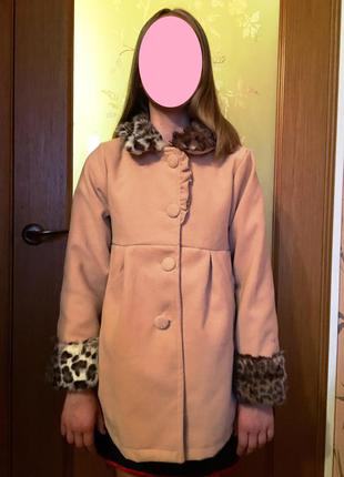 Пальто для девочек с искусственным мехом леопарда