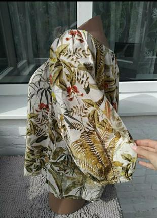 Шикарная блуза в тропический принт с широкими рукавами4 фото