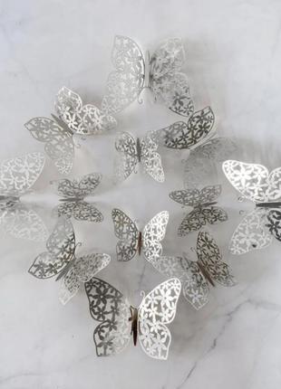 Метелики декоративні на стіну сріблясті - 12шт. в наборі, так само є 2-х стронний скотч в наборі1 фото