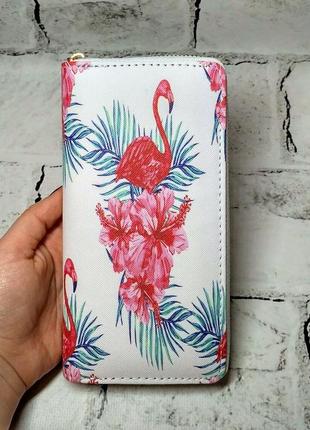 Кошелек женский с принтом рисунком, фламинго