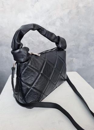Жіноча сумка крос боді стьобана шкіряна чорна італія1 фото