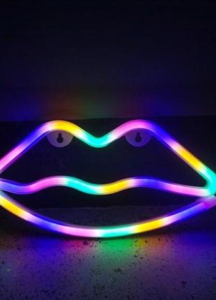 Ночник неоновый губы, радужный/ лампа / светильник