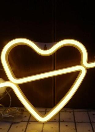 Ночник неоновый сердце , теплый белый/ лампа / детский светильник