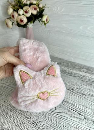Детские меховые тёплые наушники розовые с котиком9 фото