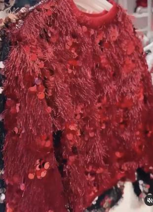 Красный свитер травка пайетки
