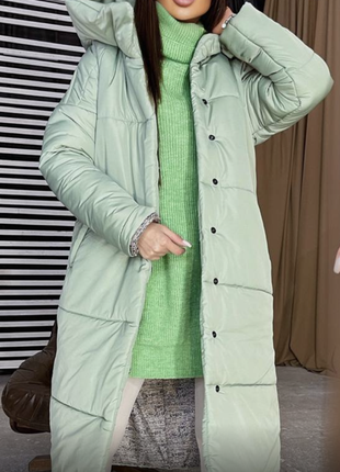 Пальто-пуховик женское теплое стеганое с капюшоном размер:42-46