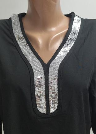 Красивая блуза черного цвета с серебристыми пайетками, замеры на фото3 фото