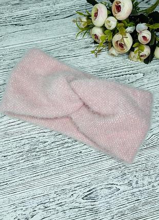 Пухнаста пов'язка на голову ангоровая рожева