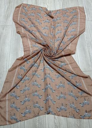 Женский коричневый шарф, платок с зебрами