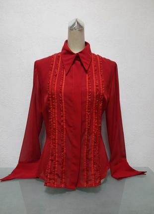 Блуза рубашка шелковая шифоновая женская красная1 фото
