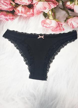 Трусики черные бикини с кружевом трикотажные
