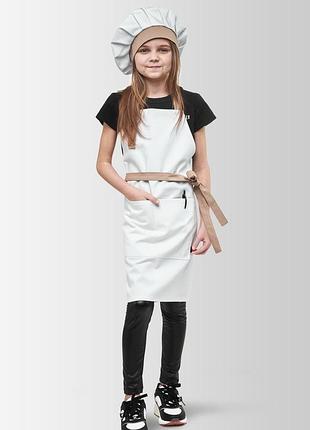 Фартух + ковпак дитячий vsetex latte junior 7-12 років біло-бежевий