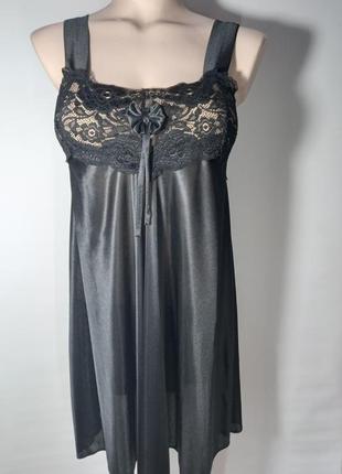 Изысканная черная с кружевом ночная сорочка avals 8800 размер м-л. 46-48