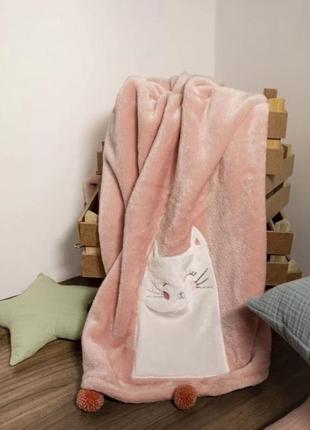 Дитячий плед з помпонами irya - kitty pembe 75*120 м'який плюшевий плед покривало