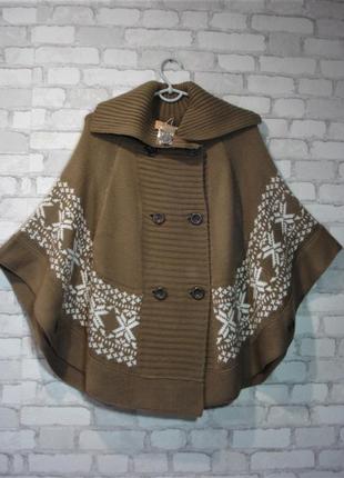 Вязаное пончо -кардиган с орнаментом " cotton tradres  " от 46- 50 р2 фото