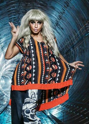 Туника в принт узор орнамент полоска ts асимметричная шлейф ts оверсайз блуза