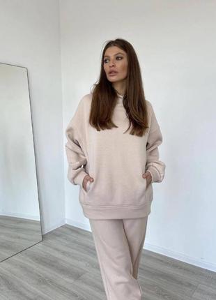 Костюм двойка,костюм oversize,тёплый костюм на флисе,свободный костюм,худи с капюшоном,спортивные штаны с высокой посадкой,джоггеры высокая талия4 фото