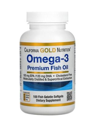 Омега 3 california gold nutrition original  риб'ячий жир преміальної якості, 100 капсул з риб'ячого желатину, омега34 фото