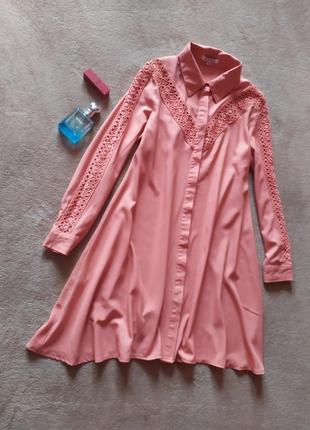 Шикарное воздушное стильное платье рубашка трапеция с перфорацией