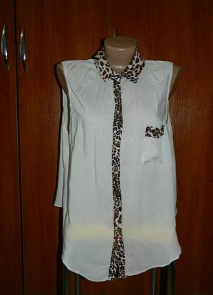 Р. 44-46 майка блуза женская бело-розовая с леопардовым принтом на пуговицах atmosphere