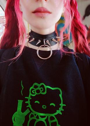 Готический черный альт чокер с кольцом и шипами неформальное украшение панк аниме косплей крутой подарок девушке ошейник1 фото
