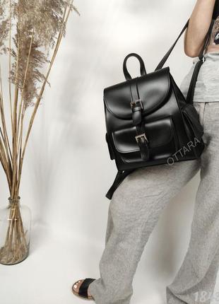 Черный женский рюкзак, жіночий рюкза середнього розміру чорний1 фото