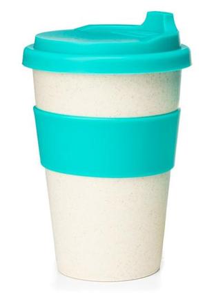 Эко чашка из бамбука бежевая 450 мл бирюзовый