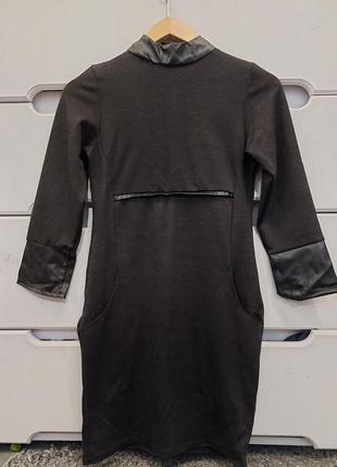 🖤трикотажне плаття з шкіряними вставками і кишенями 40622