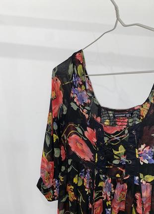 Платье в цветочный принт чёрный мини легкое шифон5 фото