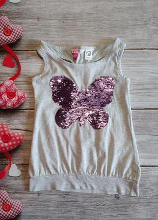 Летняя симпатичная майка kids с пайетками бабочка на девочку 6-7 лет