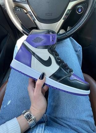 Кросівки шкіряні air jordan 1 mid court purple❤️ хайтопы, кеди високі, накладений платіж