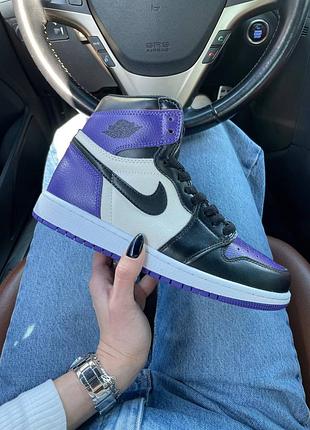 Кроссовки кожаные air jordan 1 mid court purple❤️ хайтопы, кеды высокие, наложенный платёж