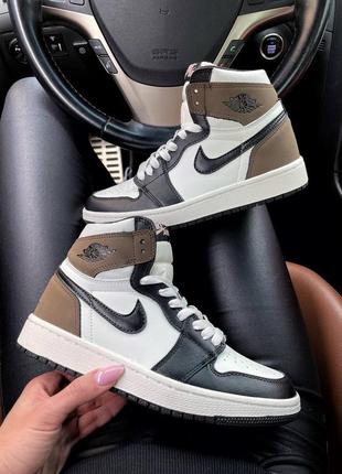 Кроссовки кожаные air jordan 1 mid dark mocha , хайтопы, наложенный платеж