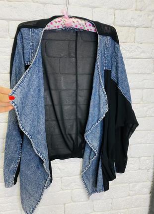 Шикарный джинсовый кардиган со вставками шифона5 фото