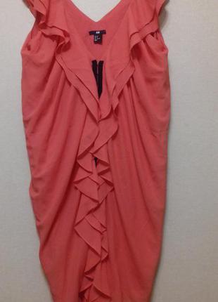 H&m платье легкое летнее коралловый цвет размер 38 воланы