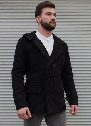 Чоловіче двобортне пальто з кашеміру з капюшоном🖤1 фото