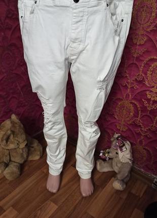 Білі рвані еластичні джинси стрейч скіні скіни w38 l 32
