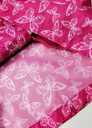 Розовая легкая парка ветровка дождевик в принт бабочки непромокаемая6 фото
