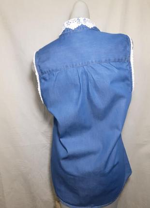 Джинсовая блуза 100% коттон. женская  джинсовая блузка, летняя рубашка с кружевом.2 фото