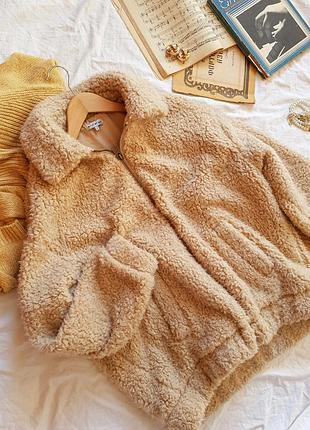 Шубка тедди оверсайз бежевая бомбер