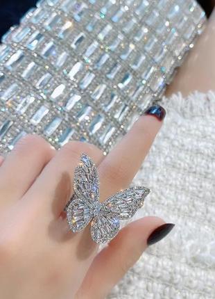 Кольцо колечко серебро в камнях массивное бабочка винтаж винтажное