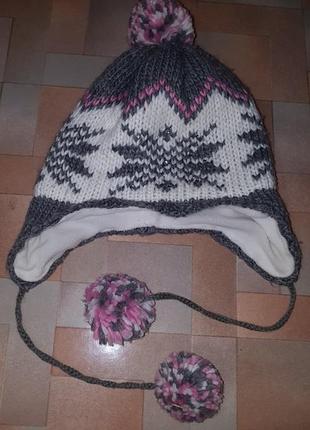 Geejay гарна зимова тепла шапочка орнамент з вушками, шапка глорія джинс 56 р-р 10-14 років