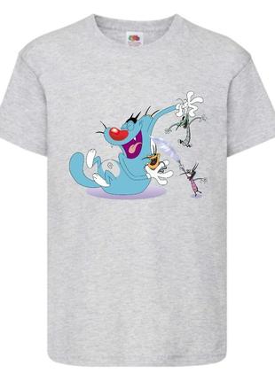 Футболка детская огги и тараканы (oggy and cockroaches) серая (top og gr2)