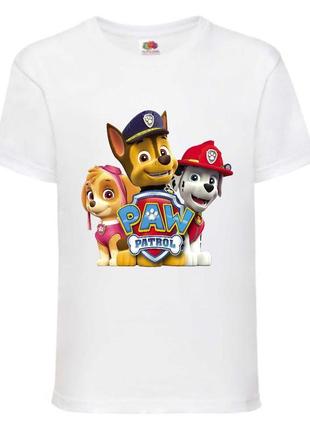 Футболка детская щенячий патруль (paw patrol-05) гончик, маршал, скай белая