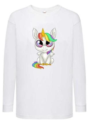 Лонгслив реглан единорог (edinorog-0019) белый, размеры 116-128-140-152-164