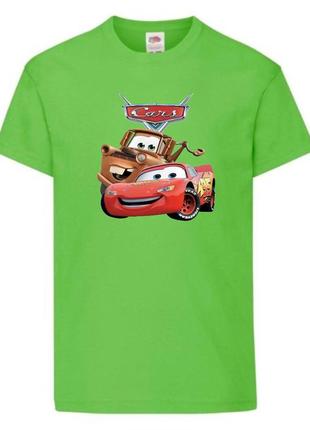 Футболка детская тачки (cars-012) светло зеленая, размер 98-104-116-128-140-152-164 см