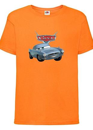 Футболка детская тачки (cars-011) оранжевая, размер 98-104-116-128-140-152-164 см