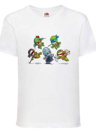 Футболка детская черепашки ниндзя (mutant ninja turtles024) белая, размер 98-104-116-128-140-152-164 см